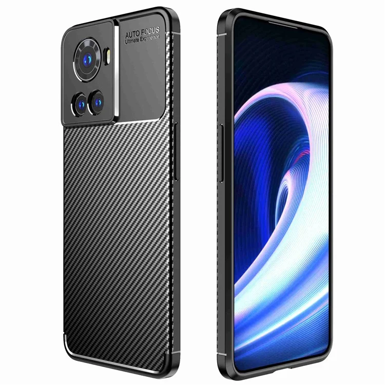 For OnePlus Ace Carbon Fiber Texture Phone Case Drop-proof Anti-scratch Soft TPU Back Cover - Black