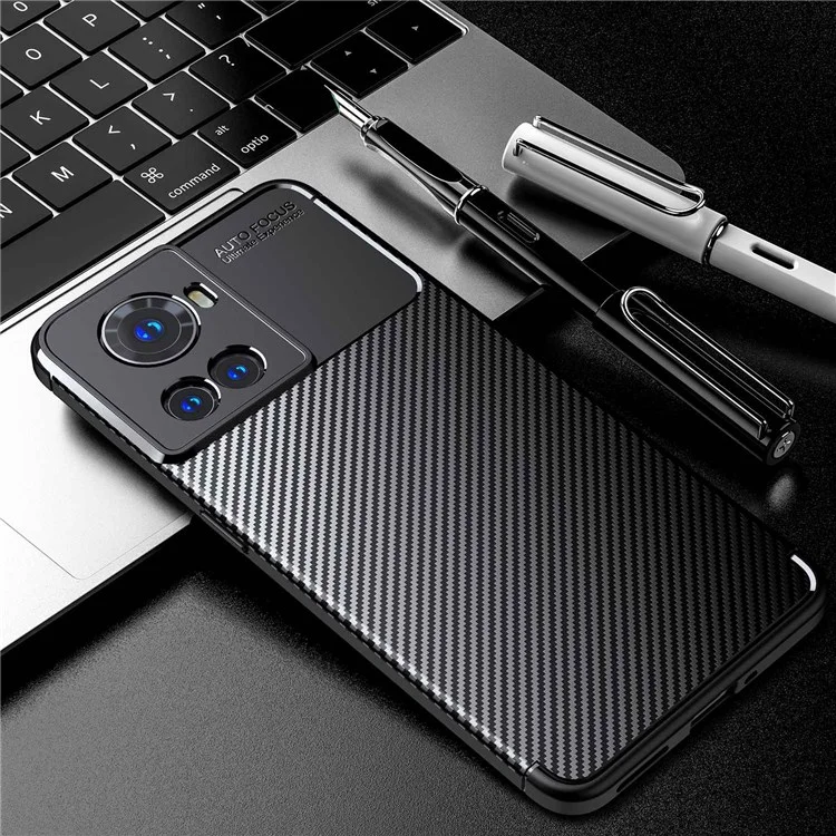 For OnePlus Ace Carbon Fiber Texture Phone Case Drop-proof Anti-scratch Soft TPU Back Cover - Black