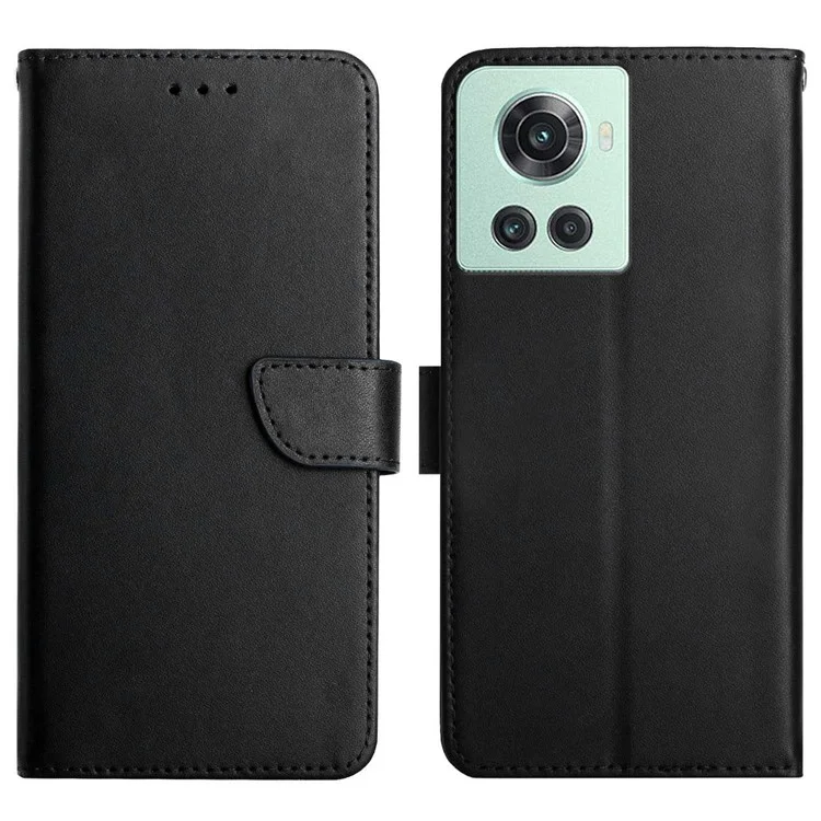 For OnePlus 10R/Ace Nappa Texture Wallet Style Case Double Protection TPU+Genuine Leather Phone Shell with Stand - Black