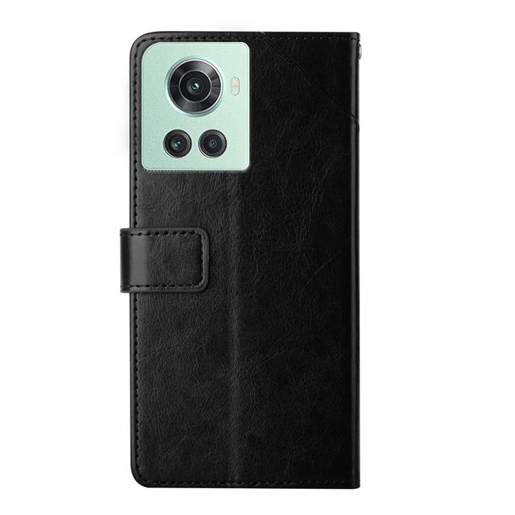 HT01 For OnePlus 10R/Ace PU Leather Phone Shell Y-Shaped Lines Imprinting Wallet Stand Phone Cover - Black