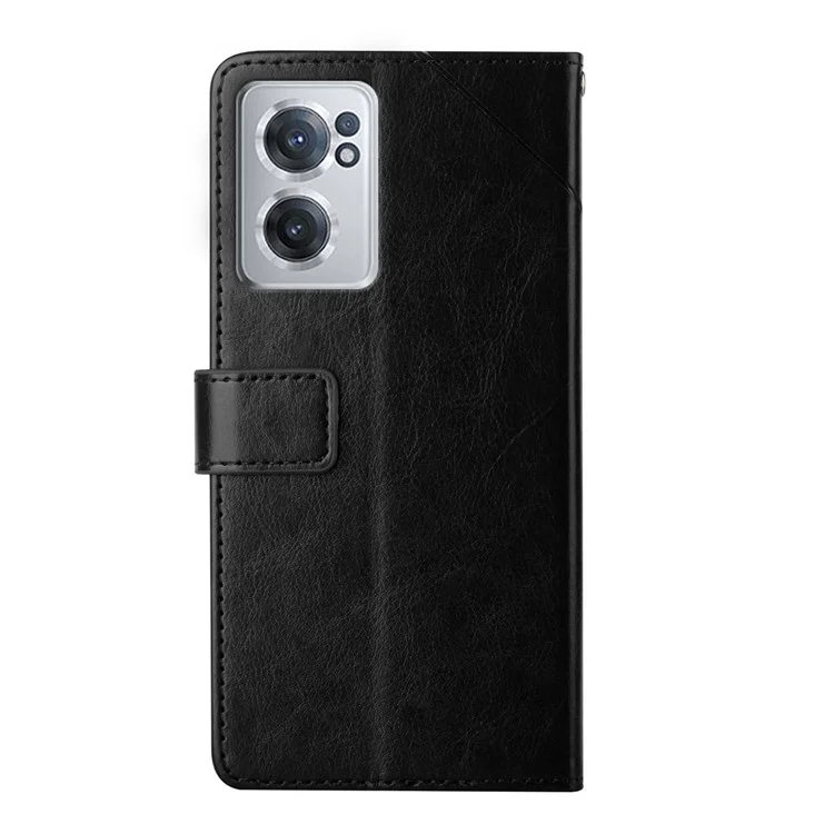 HT01 Para OnePlus Nord CE 2 5G Tobulario de Tapa de la Cubierta PU Leather + Soft TPU Shell Inner Lines en Forma de y Impresión de la Billetera Case de Teléfono de la Billetera - Negro