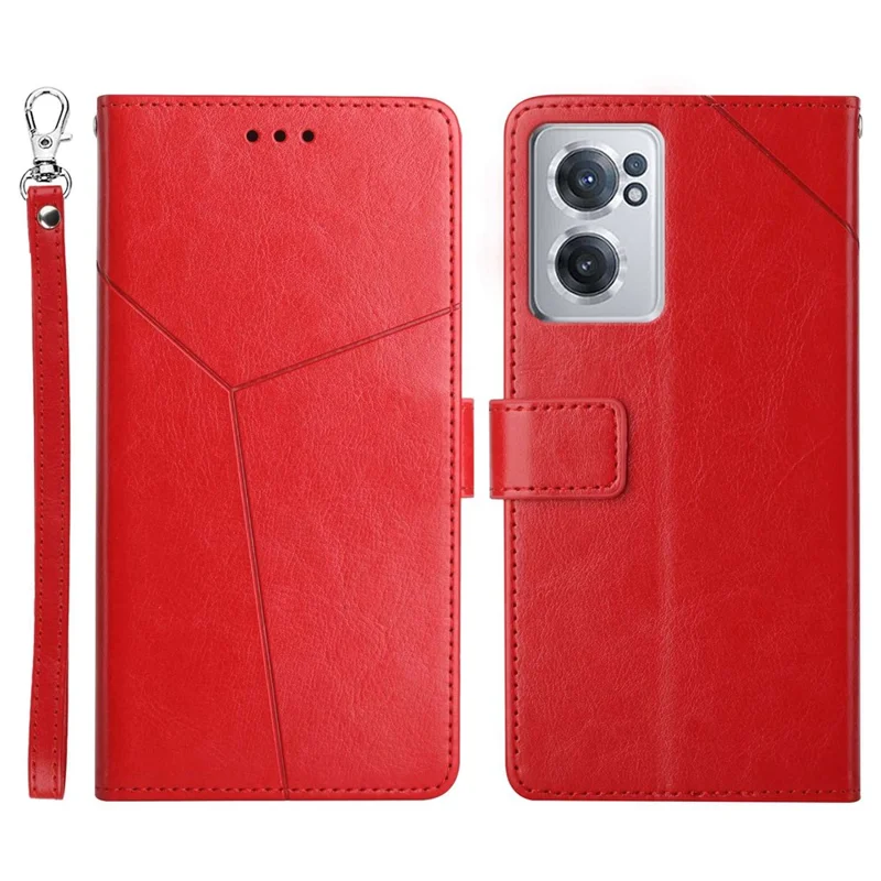 HT01 For OnePlus Nord CE 2 5G Phone Cover Shell PU Leather + Soft TPU Inner Shell Y-Shaped Lines Imprinting Wallet Stand Phone Case - Red