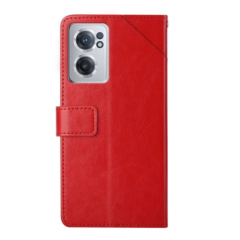 HT01 For OnePlus Nord CE 2 5G Phone Cover Shell PU Leather + Soft TPU Inner Shell Y-Shaped Lines Imprinting Wallet Stand Phone Case - Red