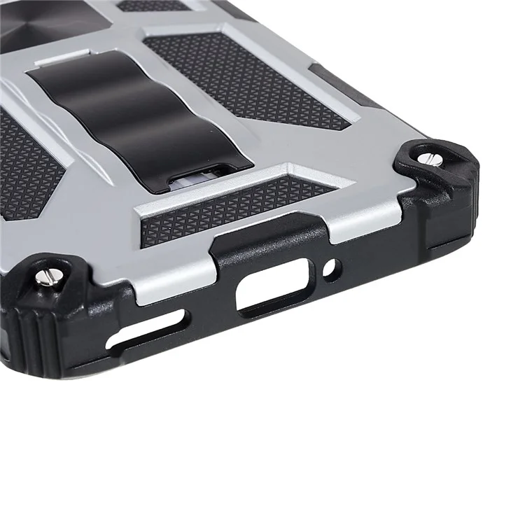 PC TPU Combo Armour Phone Case Para OnePlus 10 Pro, Proteção Double Proteção Antifra-fall Kickstand e Magnetic Metal Sheet Hybrid Telefone - Prata