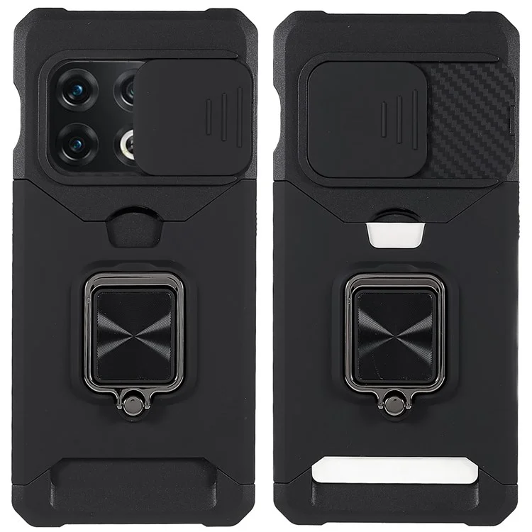 Per OnePlus 10 Pro Custodia antiurto in PC + TPU con slider della fotocamera, slot per schede e supporto in metallo - Nero