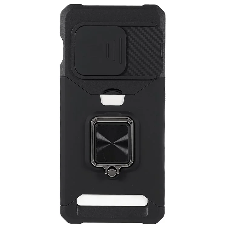 Per OnePlus 10 Pro Custodia antiurto in PC + TPU con slider della fotocamera, slot per schede e supporto in metallo - Nero