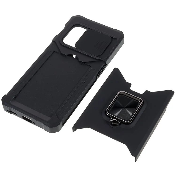 Per OnePlus 10 Pro Custodia antiurto in PC + TPU con slider della fotocamera, slot per schede e supporto in metallo - Nero