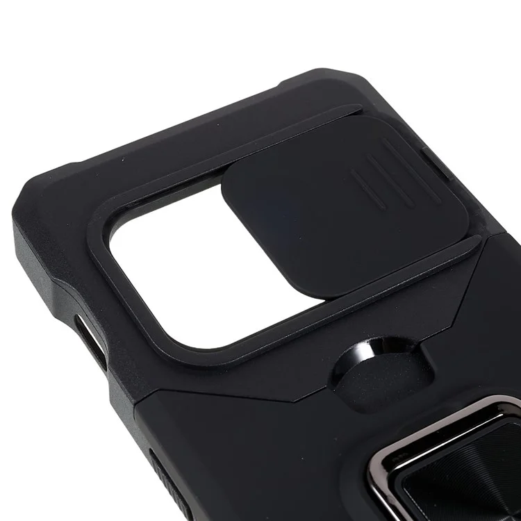Per OnePlus 10 Pro Custodia antiurto in PC + TPU con slider della fotocamera, slot per schede e supporto in metallo - Nero