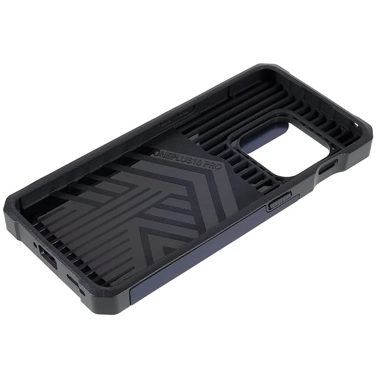 Para OnePlus 10 Pro Carcasa con resistencia al desgaste de PC + TPU, ranura para tarjeta antidesvanecimiento + diseño de soporte metálico - Azul marino