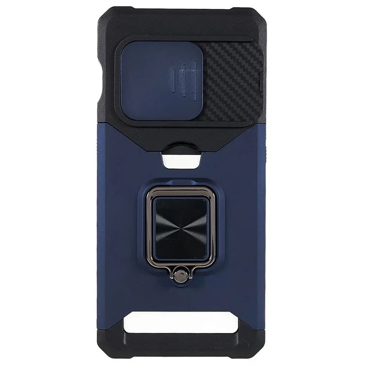 Para OnePlus 10 Pro Carcasa con resistencia al desgaste de PC + TPU, ranura para tarjeta antidesvanecimiento + diseño de soporte metálico - Azul marino