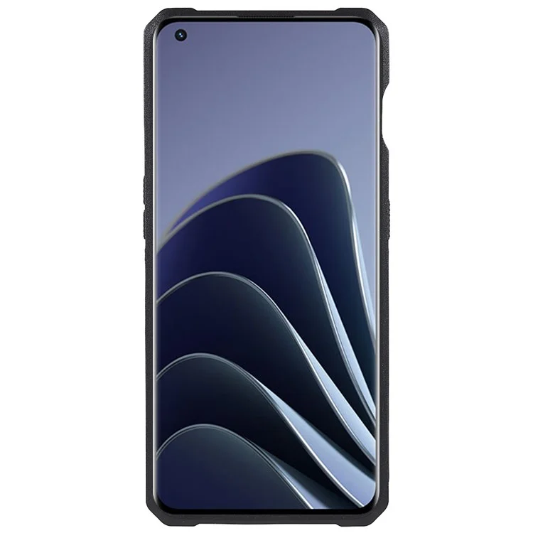 Para OnePlus 10 Pro Carcasa con resistencia al desgaste de PC + TPU, ranura para tarjeta antidesvanecimiento + diseño de soporte metálico - Azul marino