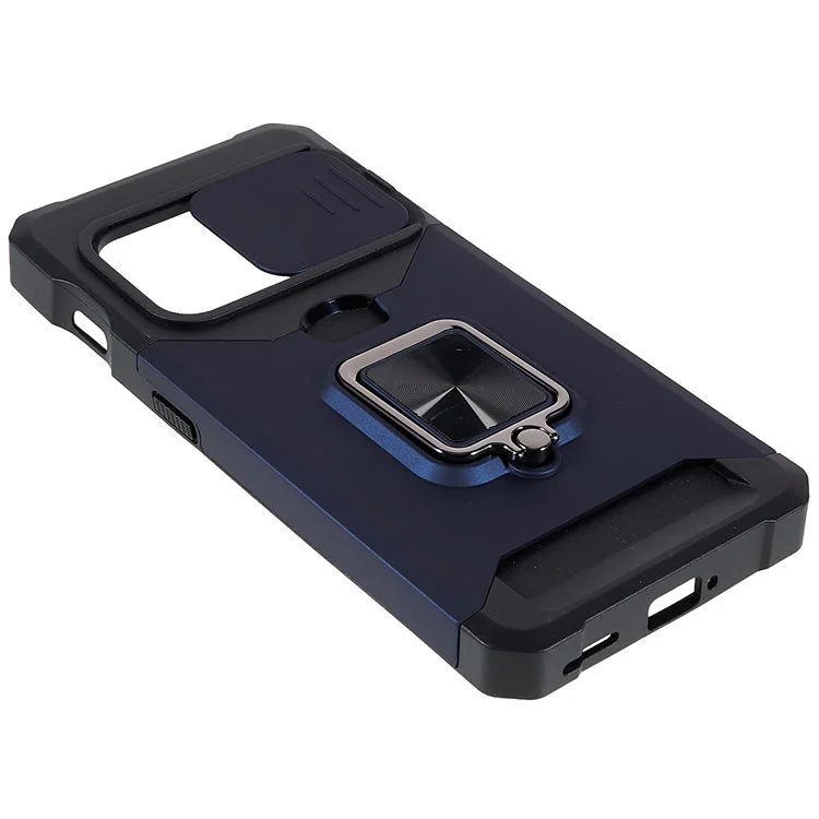 Para OnePlus 10 Pro Carcasa con resistencia al desgaste de PC + TPU, ranura para tarjeta antidesvanecimiento + diseño de soporte metálico - Azul marino