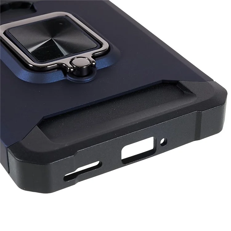 Para OnePlus 10 Pro Carcasa con resistencia al desgaste de PC + TPU, ranura para tarjeta antidesvanecimiento + diseño de soporte metálico - Azul marino