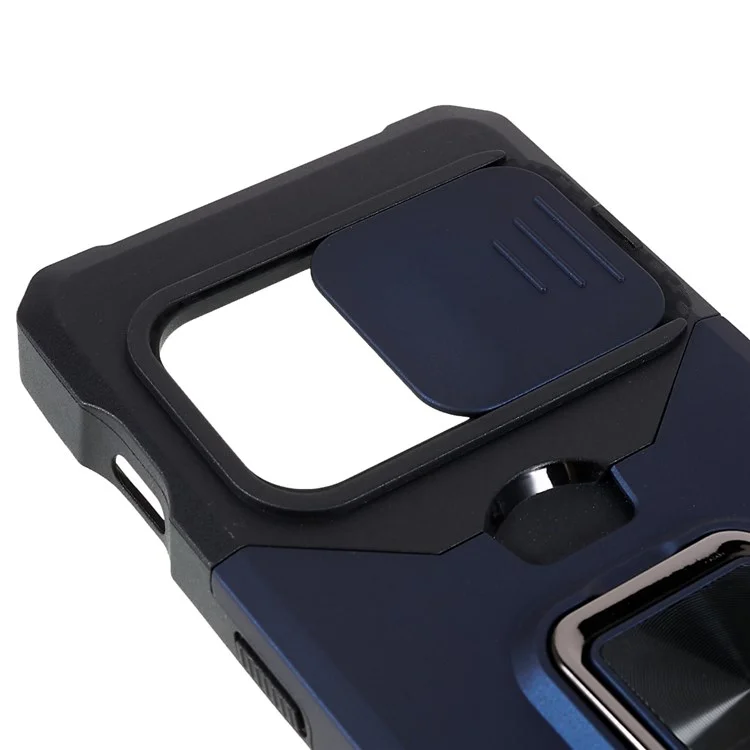 Para OnePlus 10 Pro Carcasa con resistencia al desgaste de PC + TPU, ranura para tarjeta antidesvanecimiento + diseño de soporte metálico - Azul marino