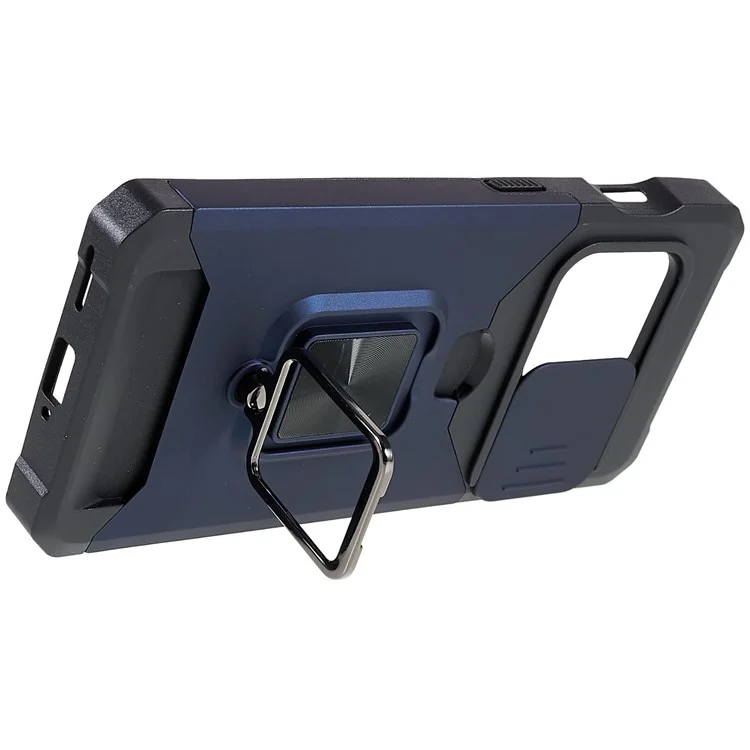 Para OnePlus 10 Pro Carcasa con resistencia al desgaste de PC + TPU, ranura para tarjeta antidesvanecimiento + diseño de soporte metálico - Azul marino