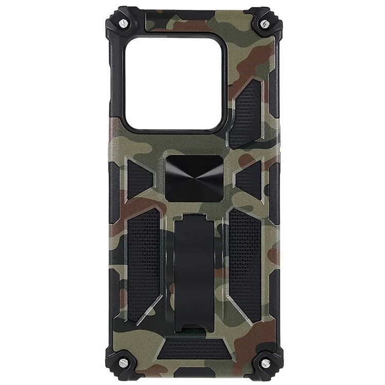Per OnePlus 10 Pro Camouflage Design Military Grade Protective Cover Hard PC TPU Enhanced Side Phone Case with Kickstand - Army Green