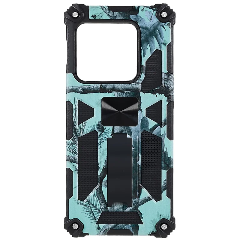 Für OnePlus 10 Pro Camouflage Design Military Grade Protective Cover Hard PC TPU Enhanced Side Phone Case Mit Kickstand - Hellgrün
