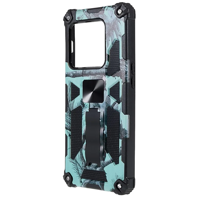 Für OnePlus 10 Pro Camouflage Design Military Grade Protective Cover Hard PC TPU Enhanced Side Phone Case Mit Kickstand - Hellgrün