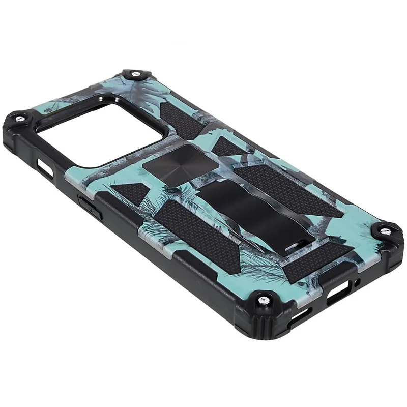 Für OnePlus 10 Pro Camouflage Design Military Grade Protective Cover Hard PC TPU Enhanced Side Phone Case Mit Kickstand - Hellgrün