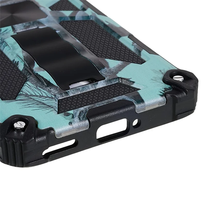 Für OnePlus 10 Pro Camouflage Design Military Grade Protective Cover Hard PC TPU Enhanced Side Phone Case Mit Kickstand - Hellgrün