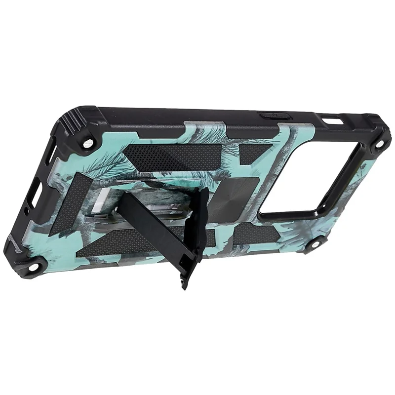 Für OnePlus 10 Pro Camouflage Design Military Grade Protective Cover Hard PC TPU Enhanced Side Phone Case Mit Kickstand - Hellgrün