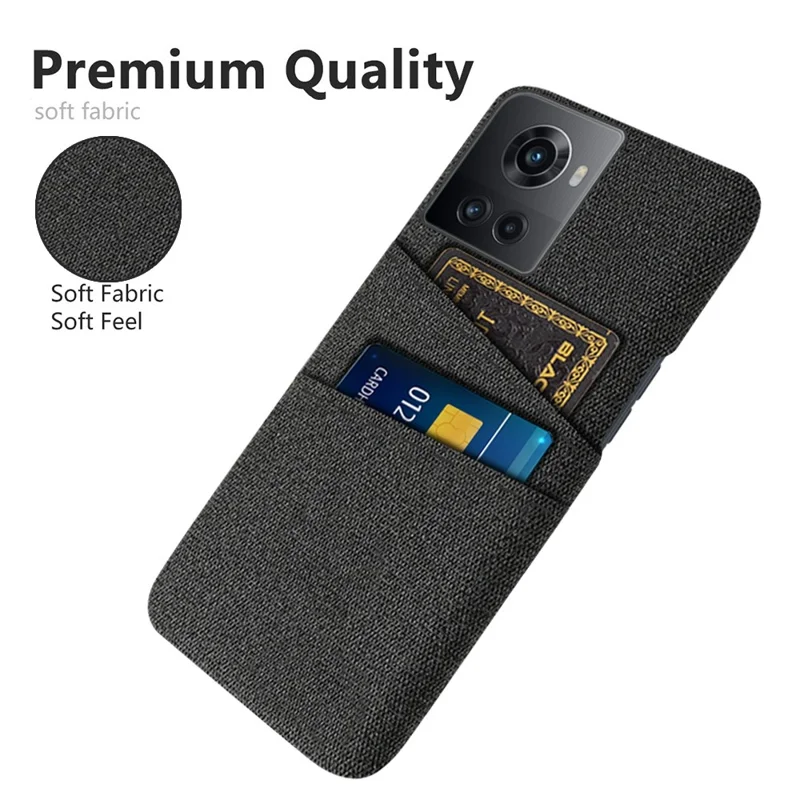 Cloth Texture Protective Case for OnePlus Ace 5G, Dual Card Slot Design Hard PC + Cloth Back Cover - Black