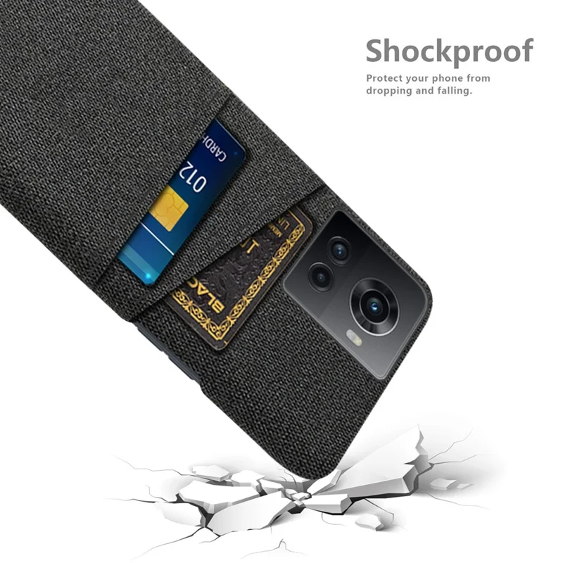 Cloth Texture Protective Case for OnePlus Ace 5G, Dual Card Slot Design Hard PC + Cloth Back Cover - Black