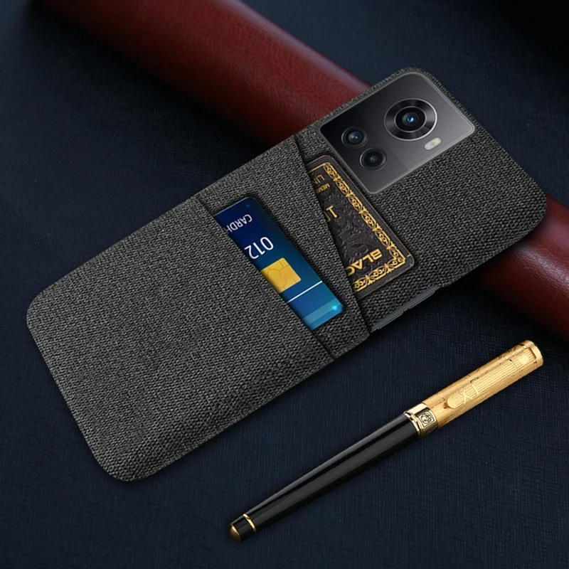 Cloth Texture Protective Case for OnePlus Ace 5G, Dual Card Slot Design Hard PC + Cloth Back Cover - Black