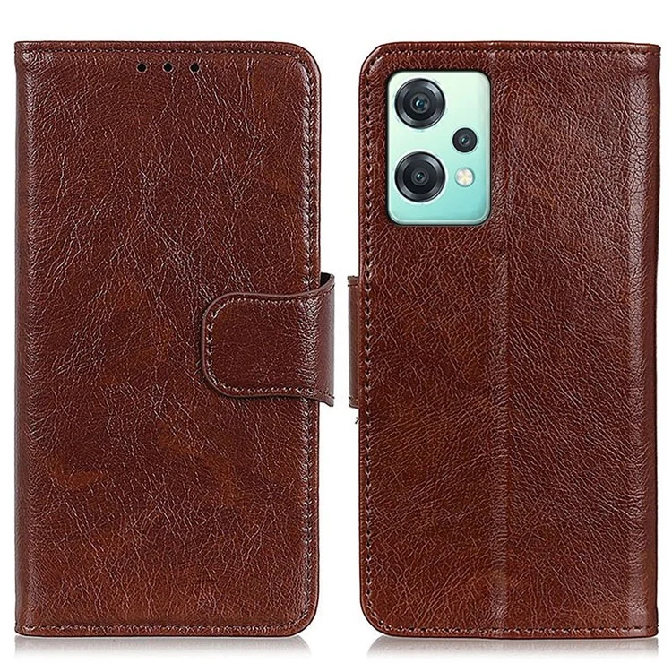 For OnePlus Nord CE 2 Lite 5G Nappa Texture Phone Case Wallet Stand Split Leather Folio Flip Cover - Brown
