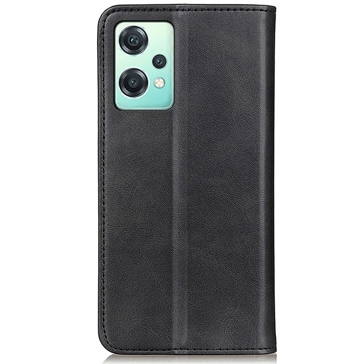 For OnePlus Nord CE 2 Lite 5G Split Leather Flip Case Wallet Design Stand Strong Magnetic Suction Shockproof TPU Interior Protective Cover - Black