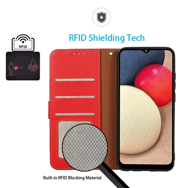 Khazneh Für OnePlus Nord CE 2 Lite 5G RFID Blockierungsschutz Brieftasche Litchi Textur PU Leder Ständer Magnetisch Schockdichte Flip -abdeckung - Rot
