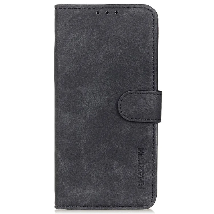 KHAZNEH For OnePlus Nord CE 2 Lite 5G Fall Prevention Wallet Case Vintage Textured PU Leather Phone Shell Magnetic Clasp Protective Cover with Stand - Black