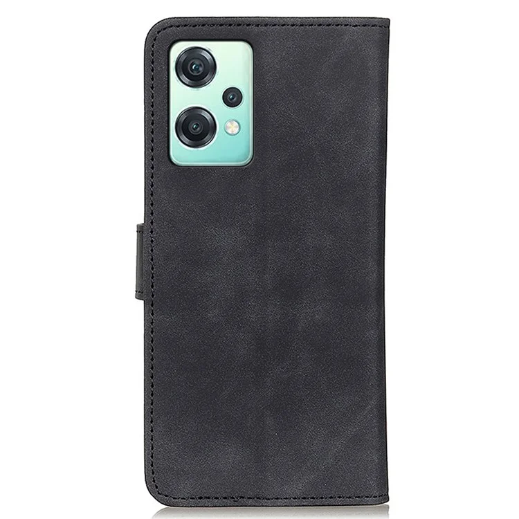 KHAZNEH For OnePlus Nord CE 2 Lite 5G Fall Prevention Wallet Case Vintage Textured PU Leather Phone Shell Magnetic Clasp Protective Cover with Stand - Black