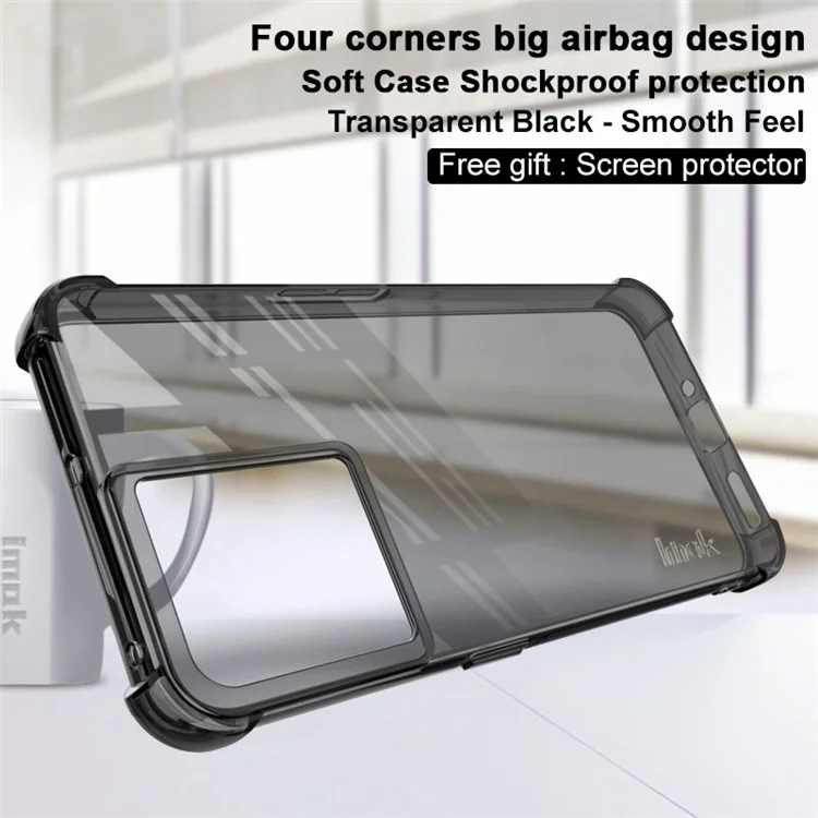 IMAK per OnePlus Ace 5G/10R 5G Airbag Design Custodia resistente all'usura Soft TPU Antiurto Custodia protettiva per fotocamera con pellicola protettiva per lo schermo - Trasparente Nero