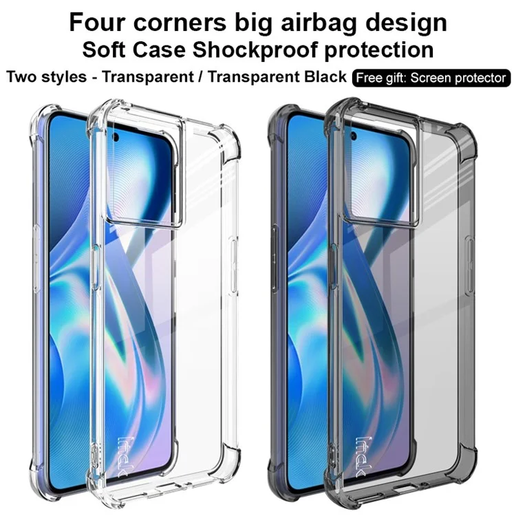 IMAK per OnePlus Ace 5G/10R 5G Airbag Design Custodia resistente all'usura Soft TPU Antiurto Custodia protettiva per fotocamera con pellicola protettiva per lo schermo - Trasparente Nero