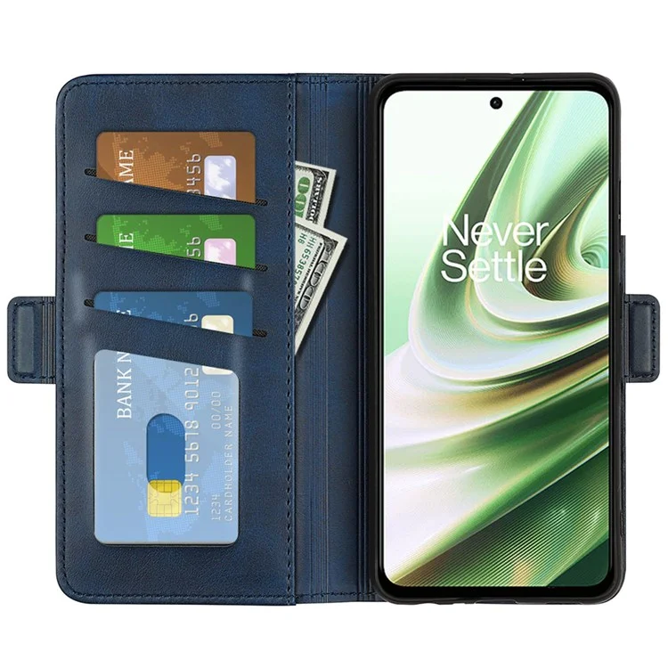 For OnePlus Ace 5G/10R 5G Folio Flip Dual-Clasp PU Leather Phone Cover Adjustable Folding Stand Shockproof Case Cellphone Shell Wallet Accessory - Blue