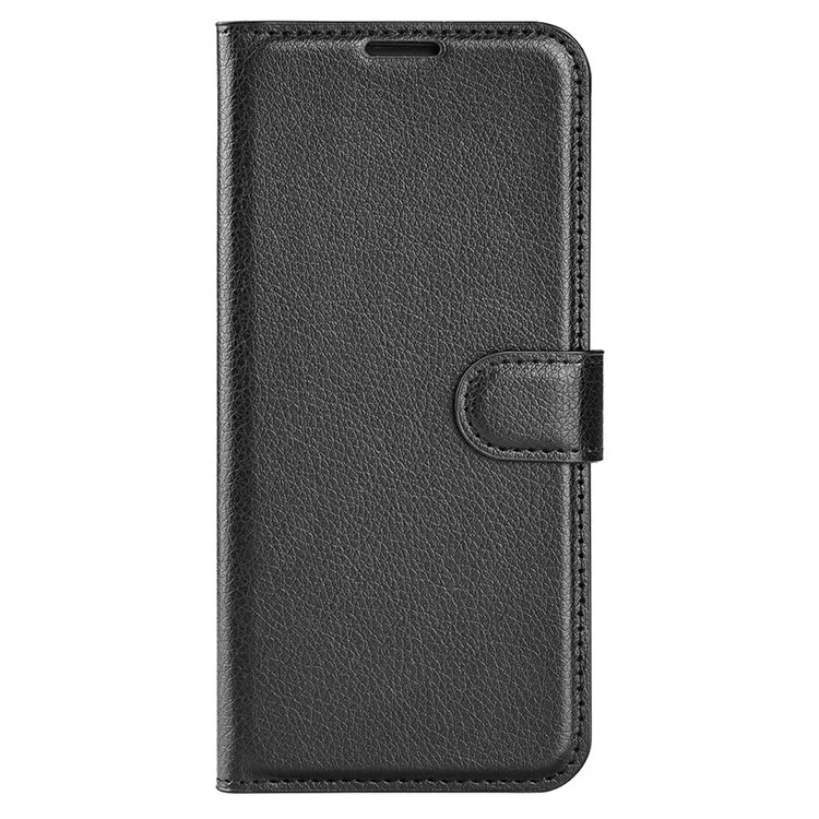 For OnePlus Ace 5G/10R 5G Folio Flip Litchi Skin Leather Case Shockproof Phone Cover with Card Slots Adjustable Folding Stand Design Wallet Phone Cover Accessory - Black
