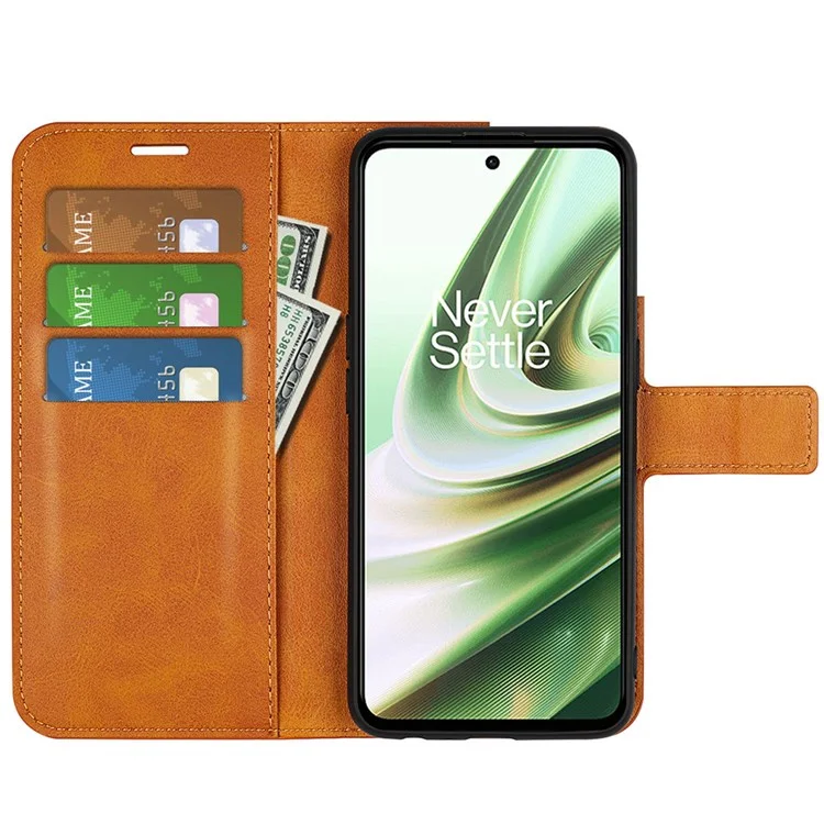 Square Magnetic Clasp Folio Flip Mobile Phone Leather Case for OnePlus Ace 5G/10R 5G, Full Coverage Anti-drop Wallet Design Stand Phone Cover - Yellow
