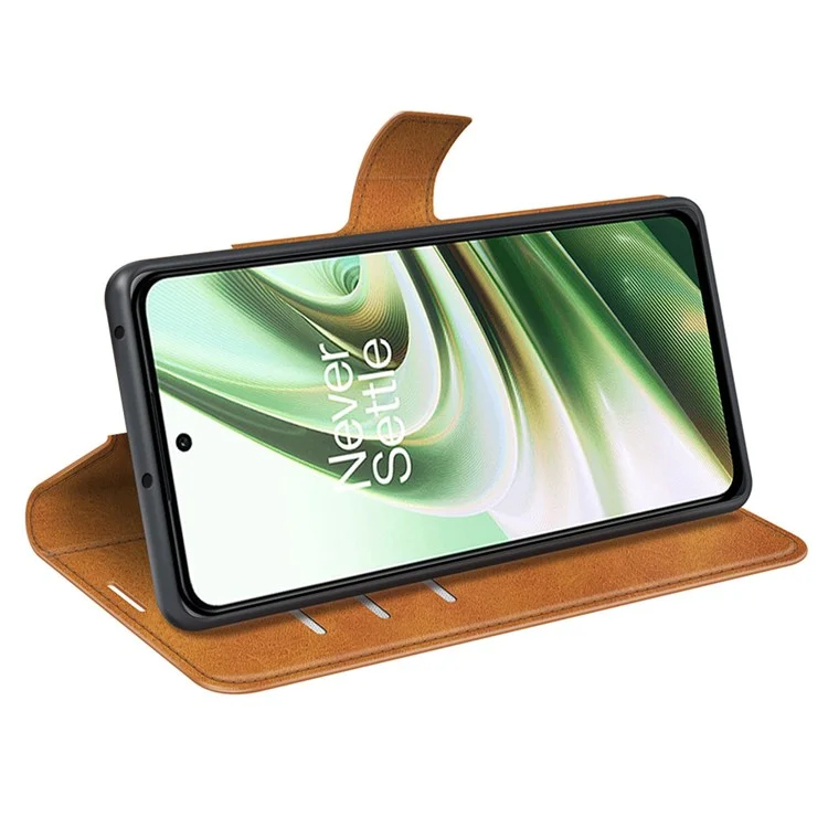 Square Magnetic Clasp Folio Flip Mobile Phone Leather Case for OnePlus Ace 5G/10R 5G, Full Coverage Anti-drop Wallet Design Stand Phone Cover - Yellow