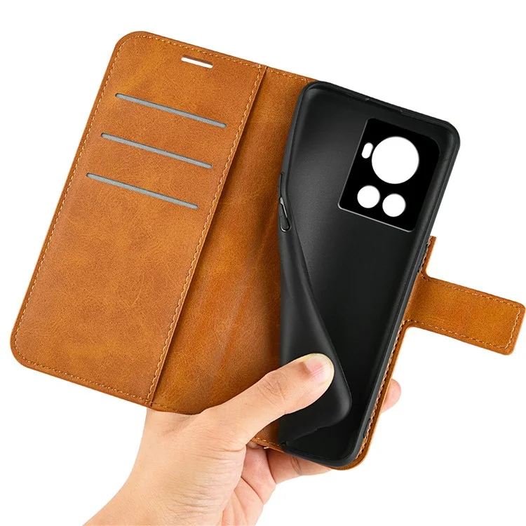 Square Magnetic Clasp Folio Flip Mobile Phone Leather Case for OnePlus Ace 5G/10R 5G, Full Coverage Anti-drop Wallet Design Stand Phone Cover - Yellow