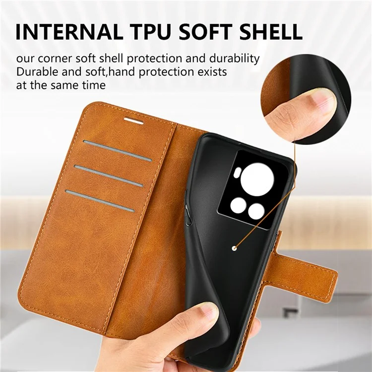 Square Magnetic Clasp Folio Flip Mobile Phone Leather Case for OnePlus Ace 5G/10R 5G, Full Coverage Anti-drop Wallet Design Stand Phone Cover - Yellow