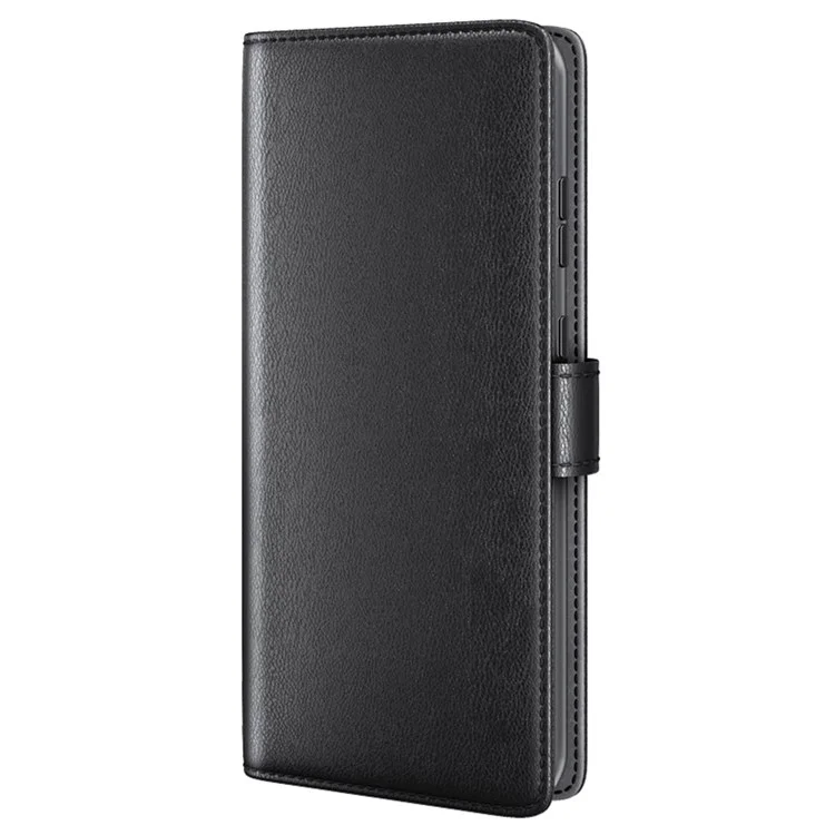 For OnePlus Ace 5G/10R 5G Genuine Split Leather Flip Case Viewing Stand Secure Magnetic Buckle Protect Wallet Phone Cover - Black