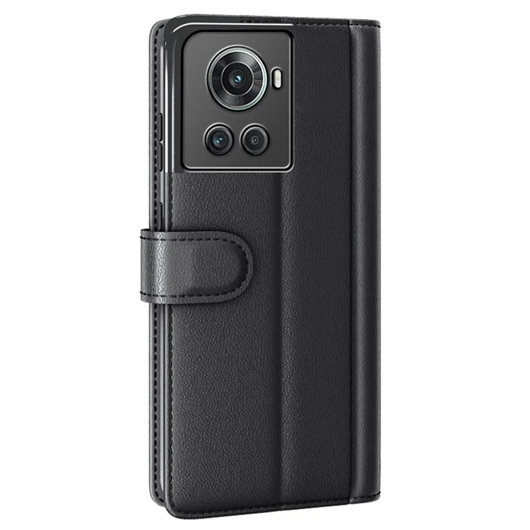 For OnePlus Ace 5G/10R 5G Genuine Split Leather Flip Case Viewing Stand Secure Magnetic Buckle Protect Wallet Phone Cover - Black