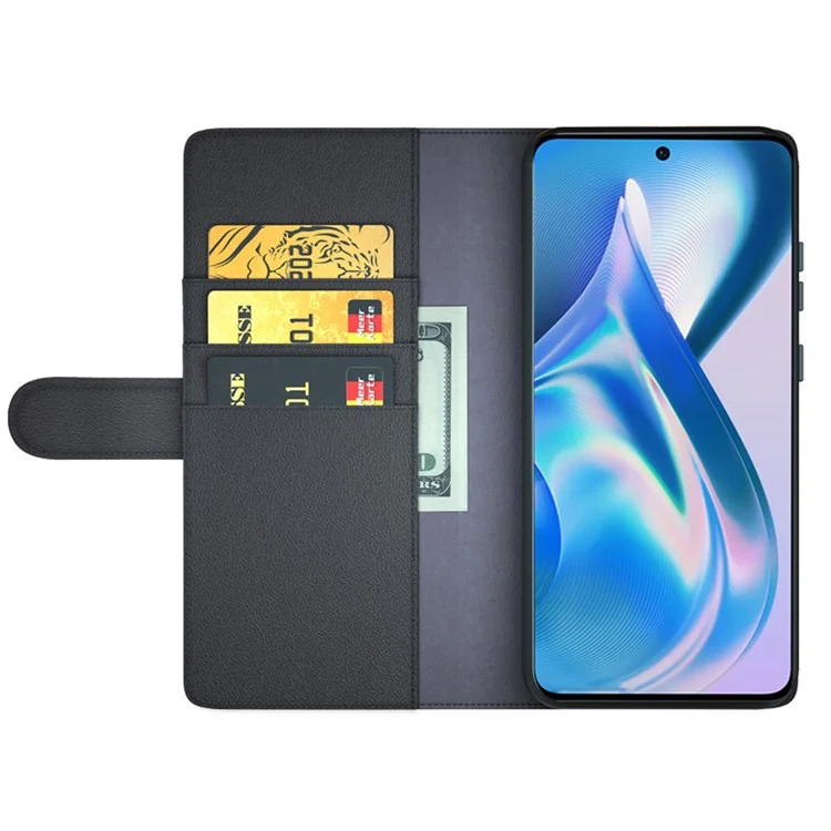 For OnePlus Ace 5G/10R 5G Genuine Split Leather Flip Case Viewing Stand Secure Magnetic Buckle Protect Wallet Phone Cover - Black