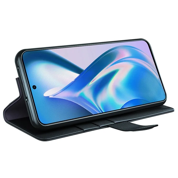 For OnePlus Ace 5G/10R 5G Genuine Split Leather Flip Case Viewing Stand Secure Magnetic Buckle Protect Wallet Phone Cover - Black