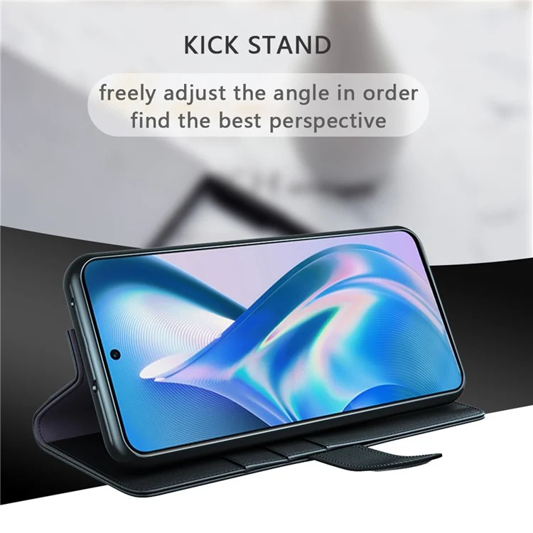 For OnePlus Ace 5G/10R 5G Genuine Split Leather Flip Case Viewing Stand Secure Magnetic Buckle Protect Wallet Phone Cover - Black