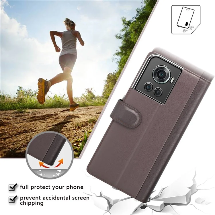 For OnePlus Ace 5G/10R 5G Genuine Split Leather Flip Case Viewing Stand Secure Magnetic Buckle Protect Wallet Phone Cover - Black