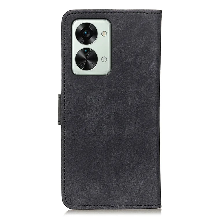 KHAZNEH For OnePlus Nord 2T 5G Vintage Textured PU Leather Anti-fall Cellphone Case Magnetic Clasp Protective Cover with Stand Wallet - Black