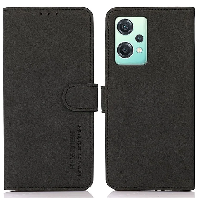 KHAZNEH For OnePlus Nord CE 2 Lite 5G Stand Function Phone Wallet Case Textured PU Leather Magnetic Clasp Wear-resistant Cover - Black