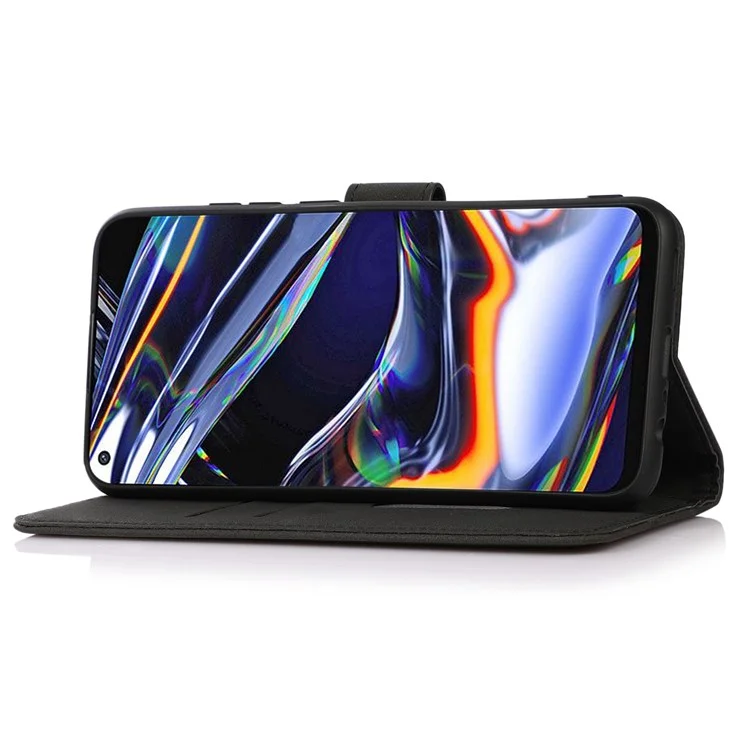 KHAZNEH For OnePlus Nord CE 2 Lite 5G Stand Function Phone Wallet Case Textured PU Leather Magnetic Clasp Wear-resistant Cover - Black